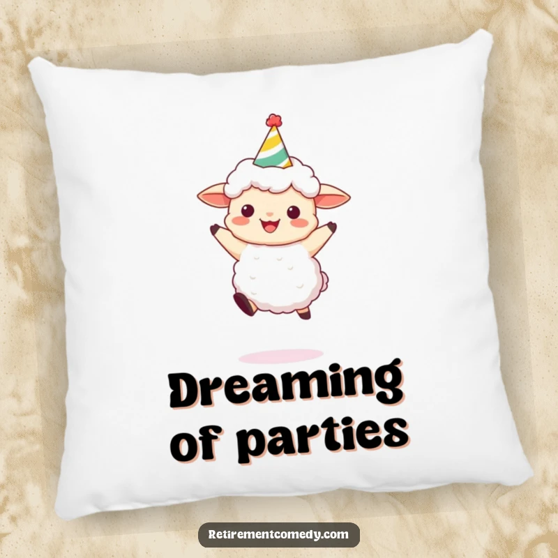 Funny Sheep Party Pillow: A soft pillow showing a sheep in a party hat leaping with joy, perfect for a funny gift.