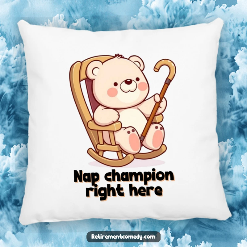 Funny Bear Rocking Chair Pillow: A soft pillow showing a bear relaxing in a rocking chair, humorously waving a cane, perfect for a funny gift.