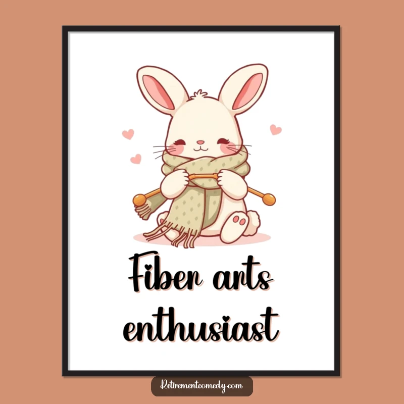 Funny Kawaii Rabbit Knitting Digital Print - Instant Cozy Wall Art