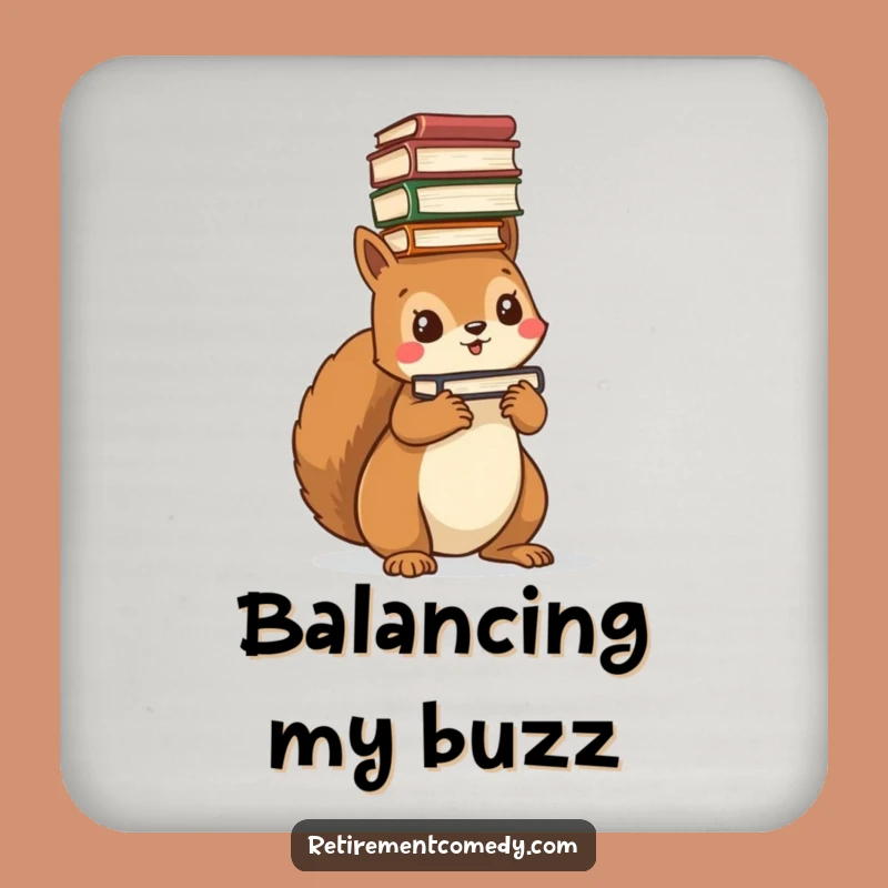 Funny Kawaii Squirrel Book Balance Coaster - Protect Surfaces with Scholarly Humor