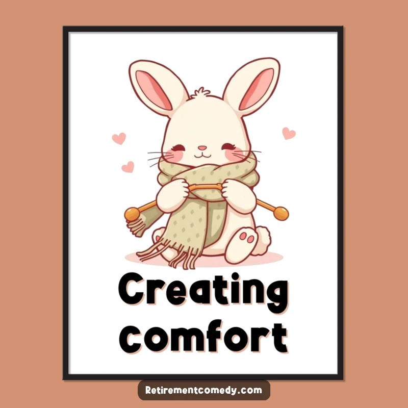 Funny Kawaii Rabbit Knitting Poster - Whimsical Wall Art for Cozy Spaces