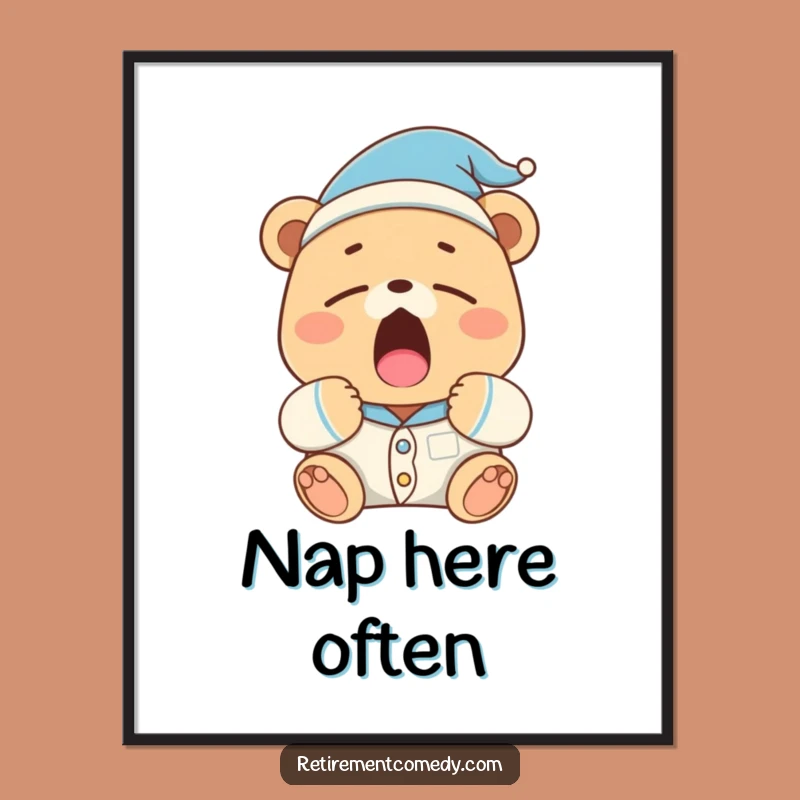Funny Sleepy Bear Poster: Yawning Charm for a Relaxing Space