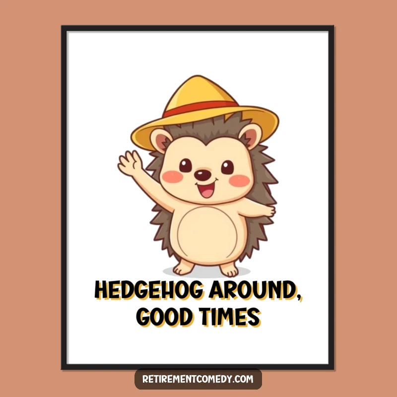 Free Printable Wall Art: Cheerful Hedgehog Waving, Funny Hedgehog Decor, Downloadable & Print at Home