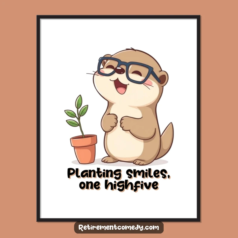 Funny Free Printable Wall Art: Kawaii Otter Plant High-Five Art Downloadable