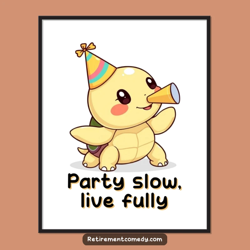 Funny Free Printable Wall Art: Kawaii Turtle Party Horn Art Downloadable