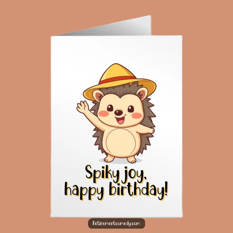 Free Printable Birthday Card: Cheerful Hedgehog Waving, Funny Birthday Gift, Downloadable & Print at Home