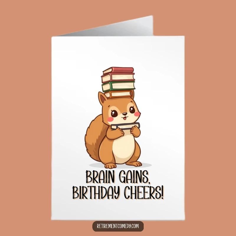 Funny Free Printable Birthday Card: Kawaii Squirrel Book Stack - Downloadable Gift!
