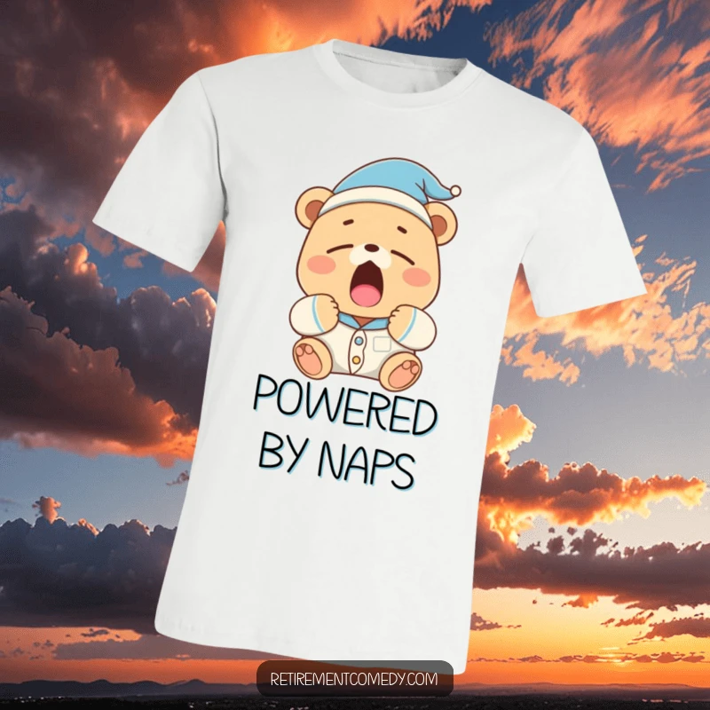 A funny bear in pajamas and a nightcap yawns widely, capturing a moment of pure, relatable sleepiness on this t-shirt.